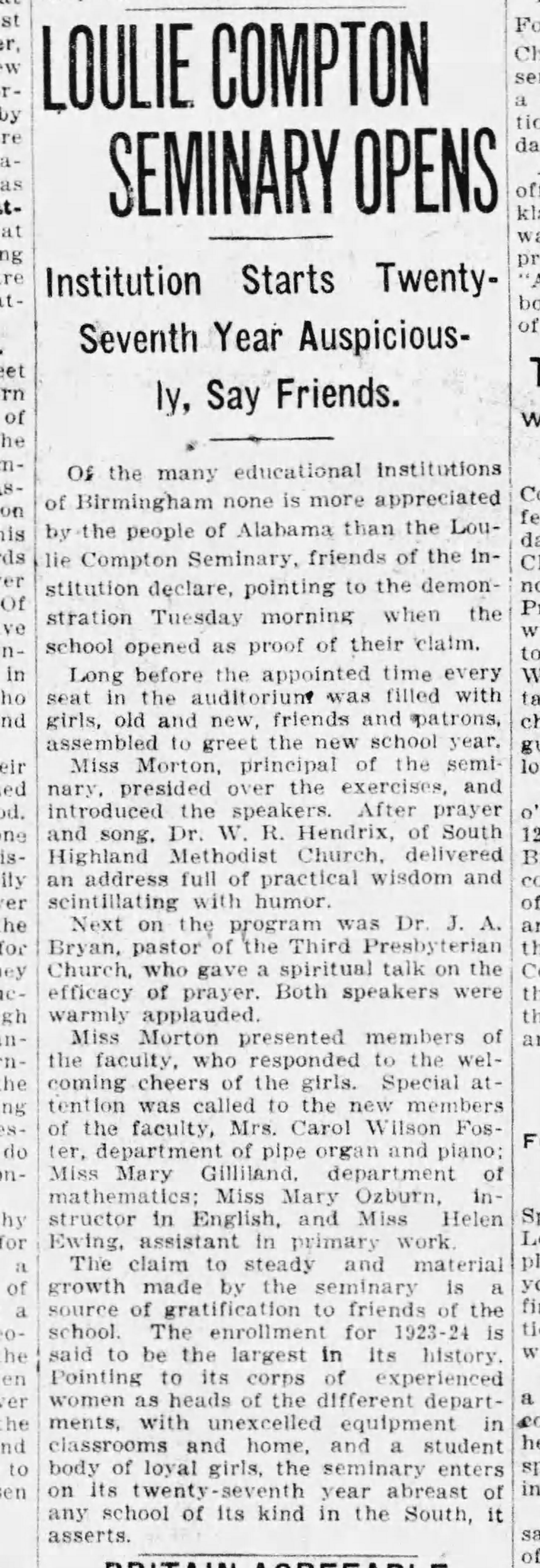 Louie Compton Seminary Opens